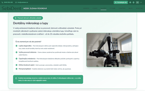 SebiDent services page listing dental treatments