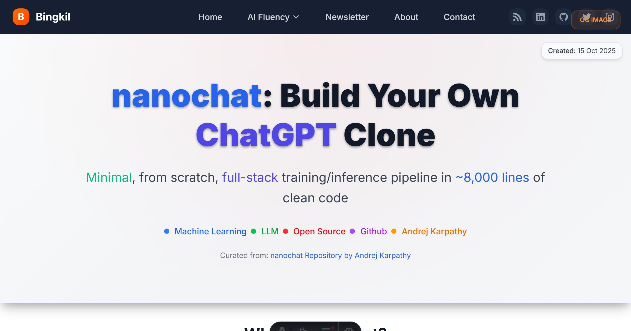 Preview of nanochat: Build Your Own ChatGPT Clone